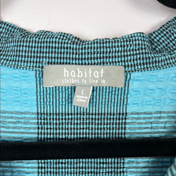 Habitat Blue Plaid 3/4 Sleeve Button Down with Side Pockets Shirt Size Large - Picture 3 of 8